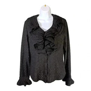 Ravel Blouse Eyelet Ruffle Long Sleeve Black Women's Small